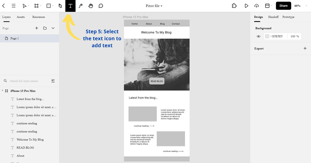 adding text to the wireframe