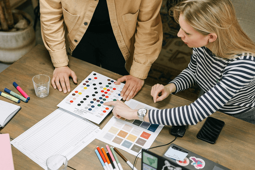 design team discussing color palettes
