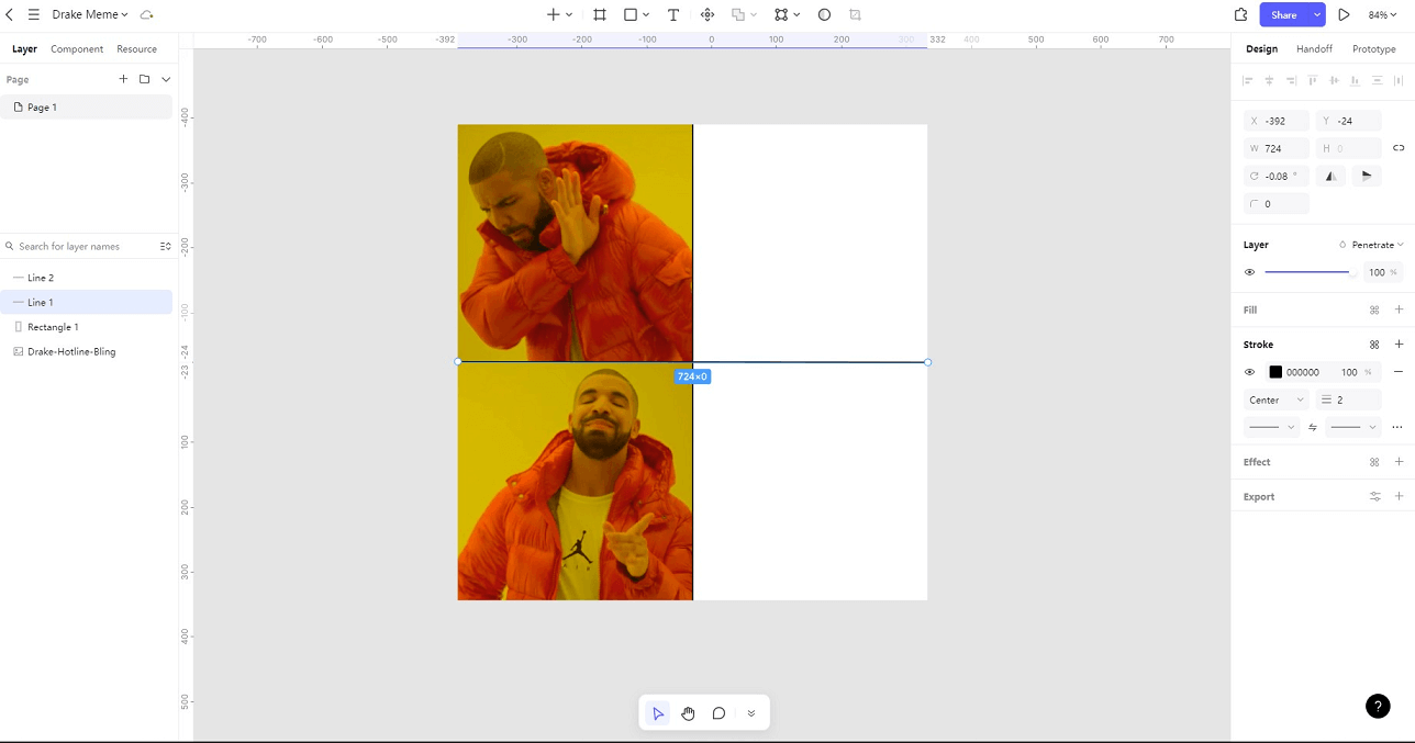 draw lines for drake meme with Pixso