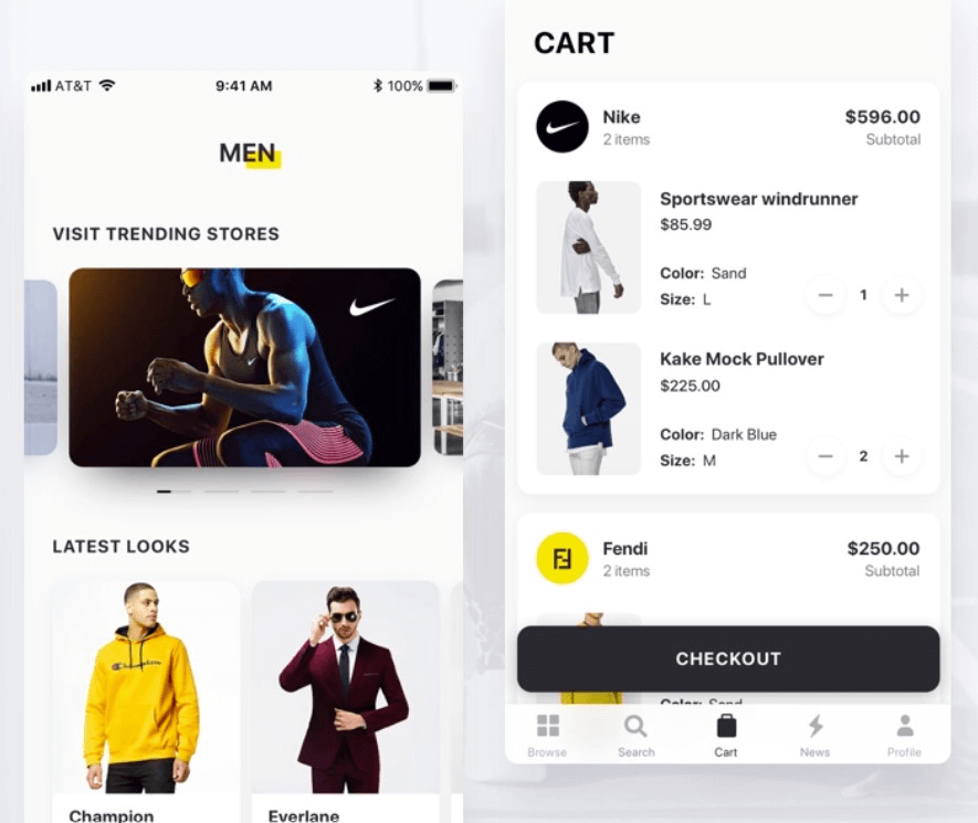shopping cart design of fashion app
