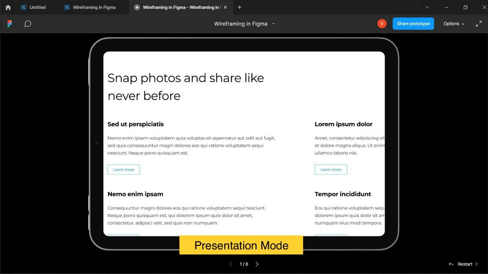 presentation mode in figma