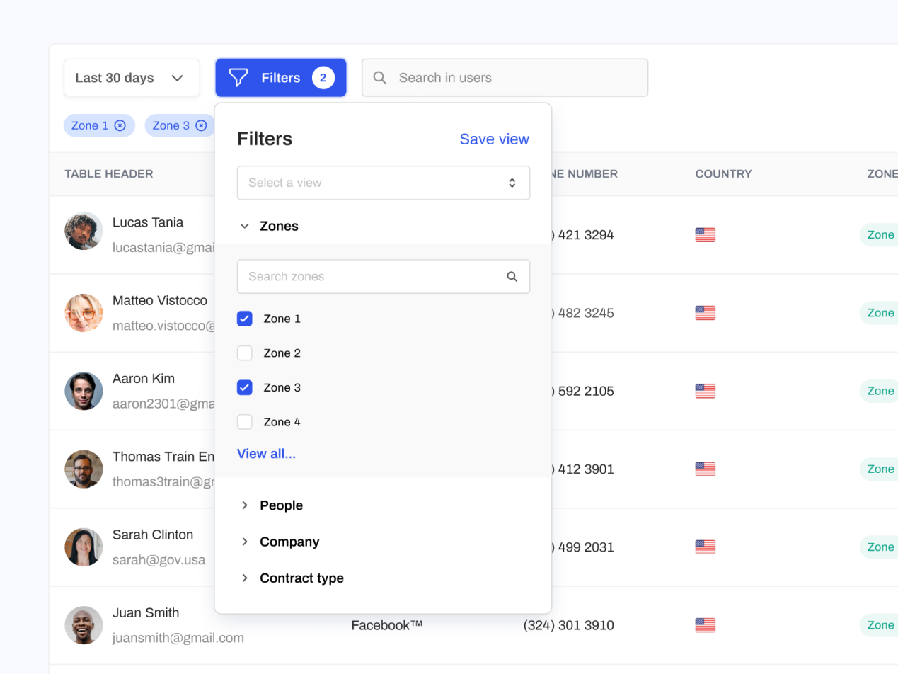 filtering component table exploration