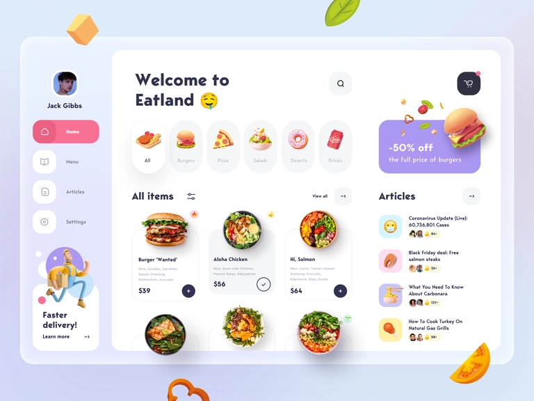 food delivery service tablet ui design