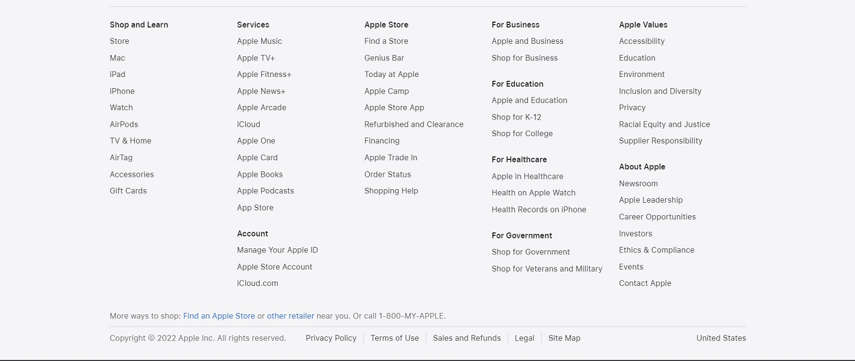footer navigation on apple website