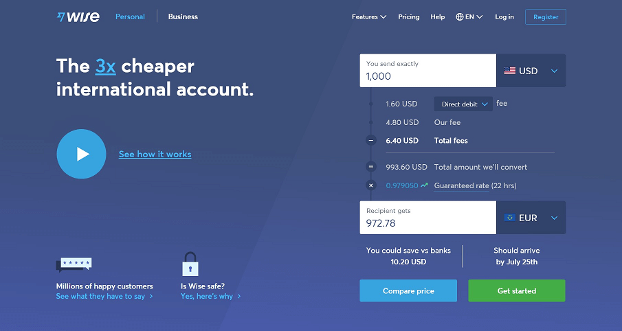 wise landing page design